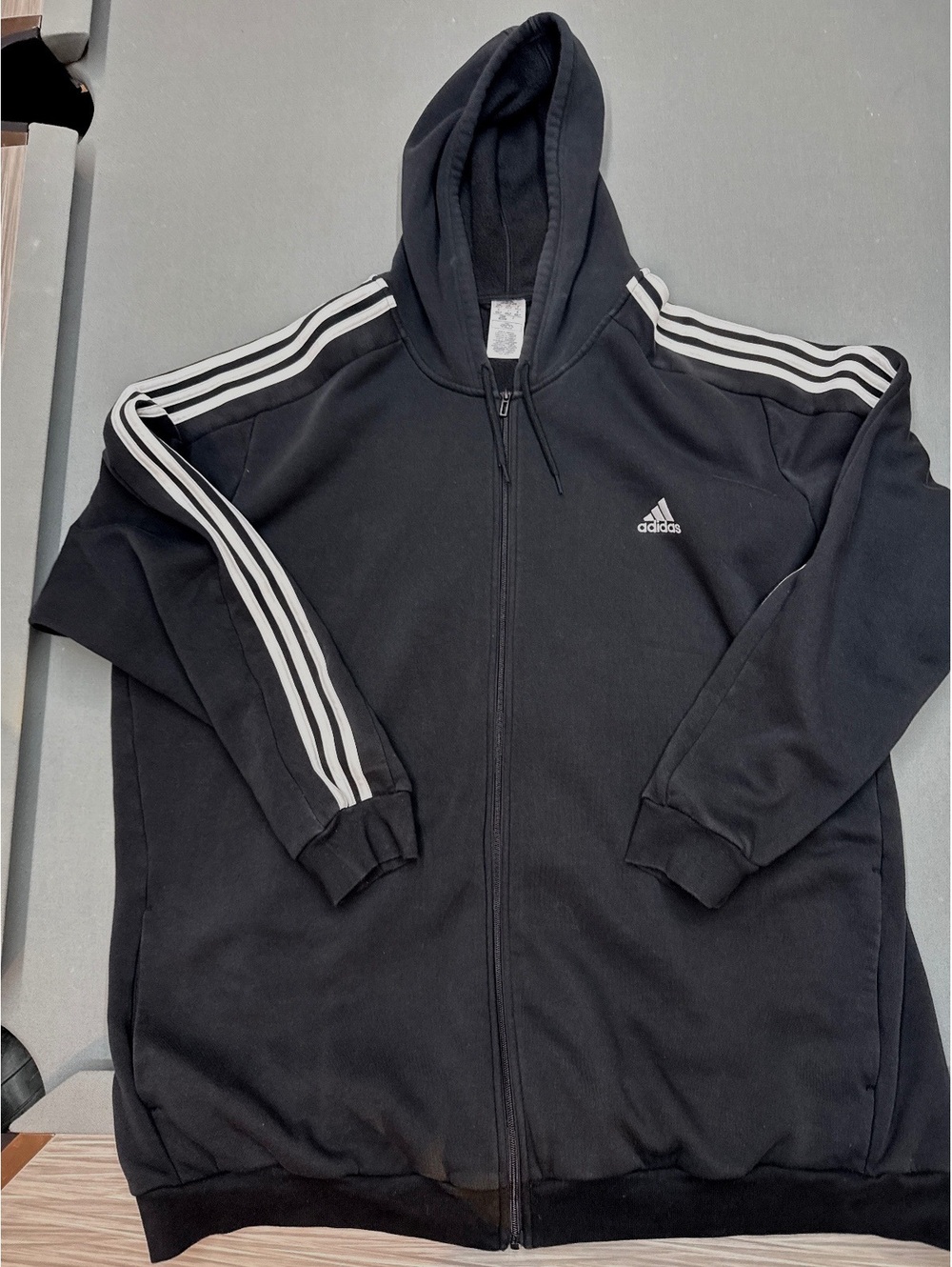 Adidas Black Full Zip Hoodie with White Stripes Size 4XLT